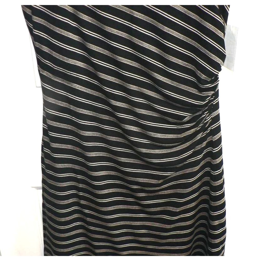 Ann Taylor Loft Women's Sleeveless Side Ruched Striped Dress in Black & Tan XS - Picture 6 of 9